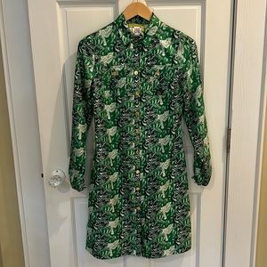 Elizabeth McKay green leopard size 2 silk shirt dress